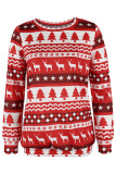Red Casual Print Basic O Neck Tops