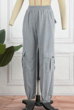 Grey Casual Solid Patchwork Harlan Mid Waist Harlan Solid Color Bottoms