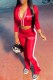 Red Casual Print Letter Zipper Collar Long Sleeve Two Pieces