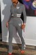 Grey Casual Print Letter Zipper Collar Long Sleeve Two Pieces