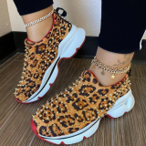 Leopard Print Fashion Casual Street Rivets Round Leather Shoes
