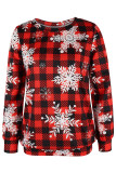 Red Casual Print Basic O Neck Tops