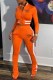 Orange Casual Print Letter Zipper Collar Long Sleeve Two Pieces