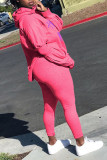 Pink Casual Print Patchwork Slit Hooded Collar Long Sleeve Two Pieces