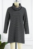 Black Casual Striped Patchwork Turtleneck Straight Dresses