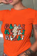 Orange Casual Street Print Patchwork Letter O Neck T-Shirts