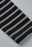 Black Casual Striped Patchwork Turtleneck Straight Dresses