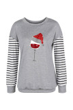 Grey Casual Print Patchwork O Neck Tops