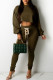 Army Green Casual Solid Patchwork Hooded Collar Long Sleeve Two Pieces