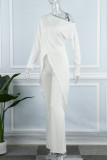 Orange Casual Solid Patchwork Asymmetrical Oblique Collar Long Sleeve Two Pieces