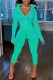 Cyan Casual Print Letter Zipper Collar Long Sleeve Two Pieces