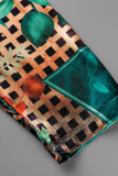 Green Street Print Patchwork Turndown Collar Long Sleeve Two Pieces