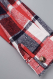 Red Street Striped Patchwork Turndown Collar Outerwear