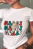 Orange Casual Street Print Patchwork Letter O Neck T-Shirts
