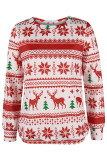 Red Casual Print Basic O Neck Tops