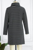 Black Casual Striped Patchwork Turtleneck Straight Dresses