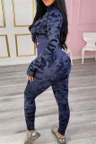 Red Casual Sportswear Camouflage Print Patchwork Zipper Collar Long Sleeve Two Pieces
