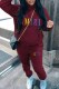 Burgundy Casual Print Letter Hooded Collar Long Sleeve Two Pieces