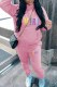 Pink Casual Print Letter Hooded Collar Long Sleeve Two Pieces