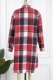 Red Street Striped Patchwork Turndown Collar Outerwear
