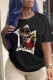 Black Street Vintage Print Skull Patchwork O Neck T-Shirts