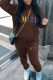 Brown Casual Print Letter Hooded Collar Long Sleeve Two Pieces