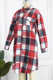 Red Street Striped Patchwork Turndown Collar Outerwear