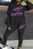 Pink Casual Print Patchwork Slit Hooded Collar Long Sleeve Two Pieces