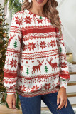 Red Casual Print Basic O Neck Tops