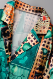 Green Street Print Patchwork Turndown Collar Long Sleeve Two Pieces