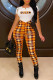 Orange Fashion Casual Print Basic O Neck Short Sleeve Two Pieces