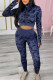 Black Casual Sportswear Camouflage Print Patchwork Zipper Collar Long Sleeve Two Pieces