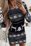 Red Blue Casual Print Patchwork V Neck Long Sleeve Dresses
