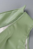 Green Sexy Casual Solid Backless Oblique Collar Sleeveless Two Pieces