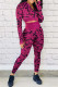 Red Casual Sportswear Camouflage Print Patchwork Zipper Collar Long Sleeve Two Pieces
