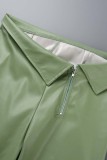 Green Sexy Casual Solid Backless Oblique Collar Sleeveless Two Pieces