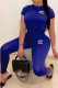 Blue Fashion Casual Hot Drilling Patchwork O Neck Short Sleeve Two Pieces