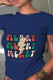 Navy Blue Casual Street Print Patchwork Letter O Neck T-Shirts