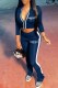 Tibetan Blue Casual Print Letter Zipper Collar Long Sleeve Two Pieces