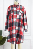 Red Street Striped Patchwork Turndown Collar Outerwear