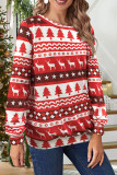 Red Casual Print Basic O Neck Tops