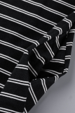 Black Casual Striped Patchwork Turtleneck Straight Dresses