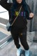 Black Casual Print Letter Hooded Collar Long Sleeve Two Pieces