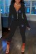 Black Casual Print Letter Zipper Collar Long Sleeve Two Pieces
