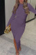 Purple Elegant Solid Patchwork Slit Half A Turtleneck One Step Skirt Dresses