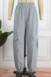 Grey Casual Solid Patchwork Harlan Mid Waist Harlan Solid Color Bottoms