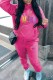 Rose Red Casual Print Letter Hooded Collar Long Sleeve Two Pieces