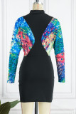 Green Sexy Print Patchwork Turtleneck Pencil Skirt Dresses