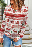 Red Casual Print Basic O Neck Tops