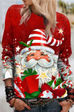Red Casual Santa Claus Basic O Neck Tops